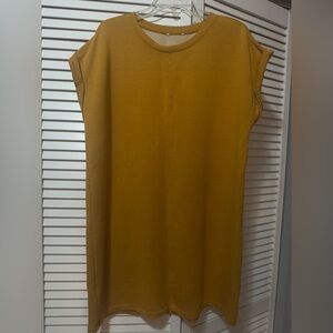 Woman Mustard Shirt Dress Crewneck Short Boxy Dress Size L